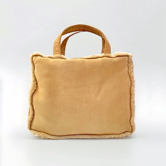 Vintage Chanel beige tan suede shearling sheepskin top handles tote purse bag - Picture 2 of 15